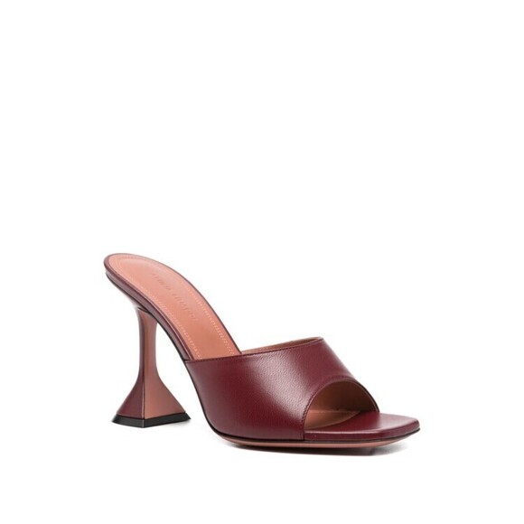 Amina Muaddi Open-Toe Bordeaux Sandals With Sculptural Hourglass Heel - NWT